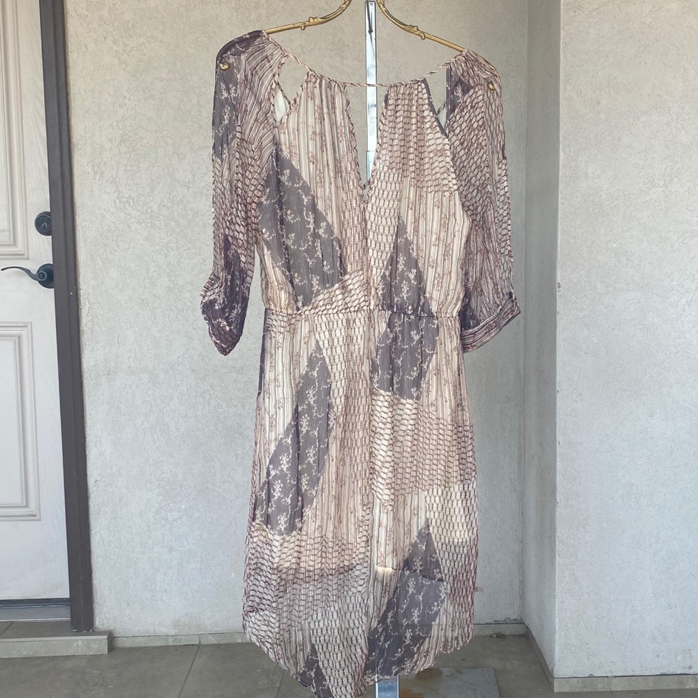 100% Silk Boho High Low Patchwork Pattern Dress - image 3